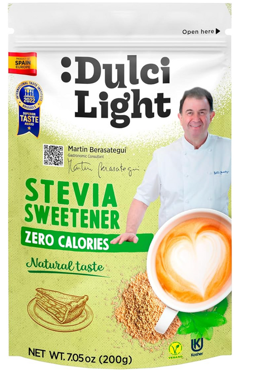 Stevia Sweetener 200g DulciLight Zero | 100% Natural Sugar Substitute 0% Calories | Granulated Stevia Sugar | 200g = 2kg Sugar | No Aspartame or Preservatives
