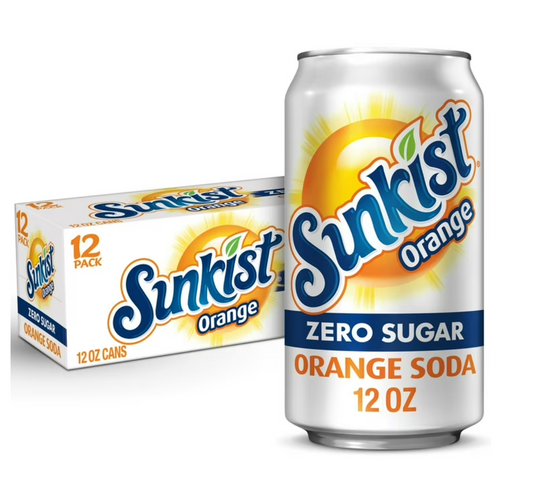 Sunkist Zero Sugar Orange Soda Pop, 12 fl oz, 12 Pack Cans