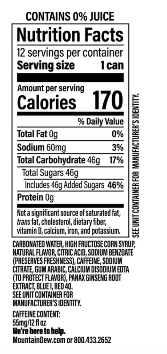 Mountain Dew Voltage Raspberry Citrus Flavor and Ginseng Soda, 12 fl oz, 12 Count