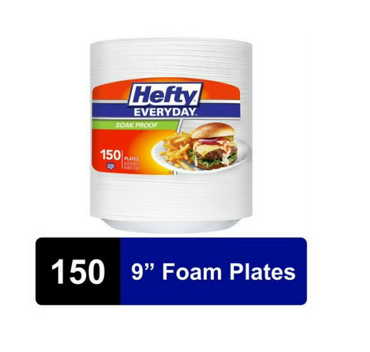 Hefty Everyday Soak-Proof Foam Plates, White, 9 Inch, 150 Count