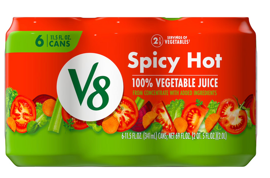 V8 Spicy Hot 100% Vegetable Juice, 11.5 fl oz Can, 6 Count