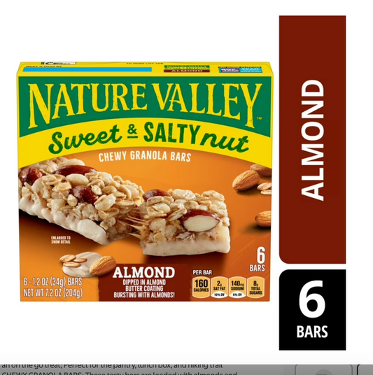Nature Valley Sweet and Salty Nut Granola Bars, Almond, 6 Bars, 7.2 oz - Expires Feb 2026