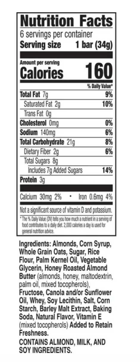 Nature Valley Sweet and Salty Nut Granola Bars, Almond, 6 Bars, 7.2 oz - Expires Feb 2026