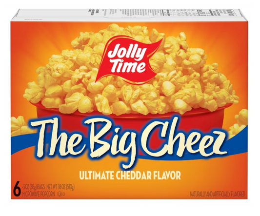 Jolly Time The Big Cheez Ultimate Cheddar Microwave Popcorn, 3 oz, 6 Ct. Gluten-Free, Non-GMO