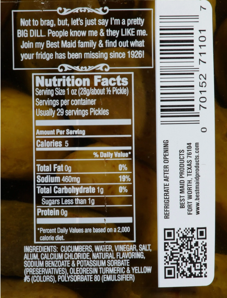 Best Maid Dill Pickles, 46 Fl Oz Jar