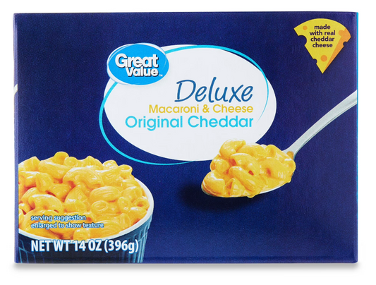 Great Value Deluxe Original Cheddar Macaroni & Cheese, 14 oz (Shelf Stable Packaged Meal)