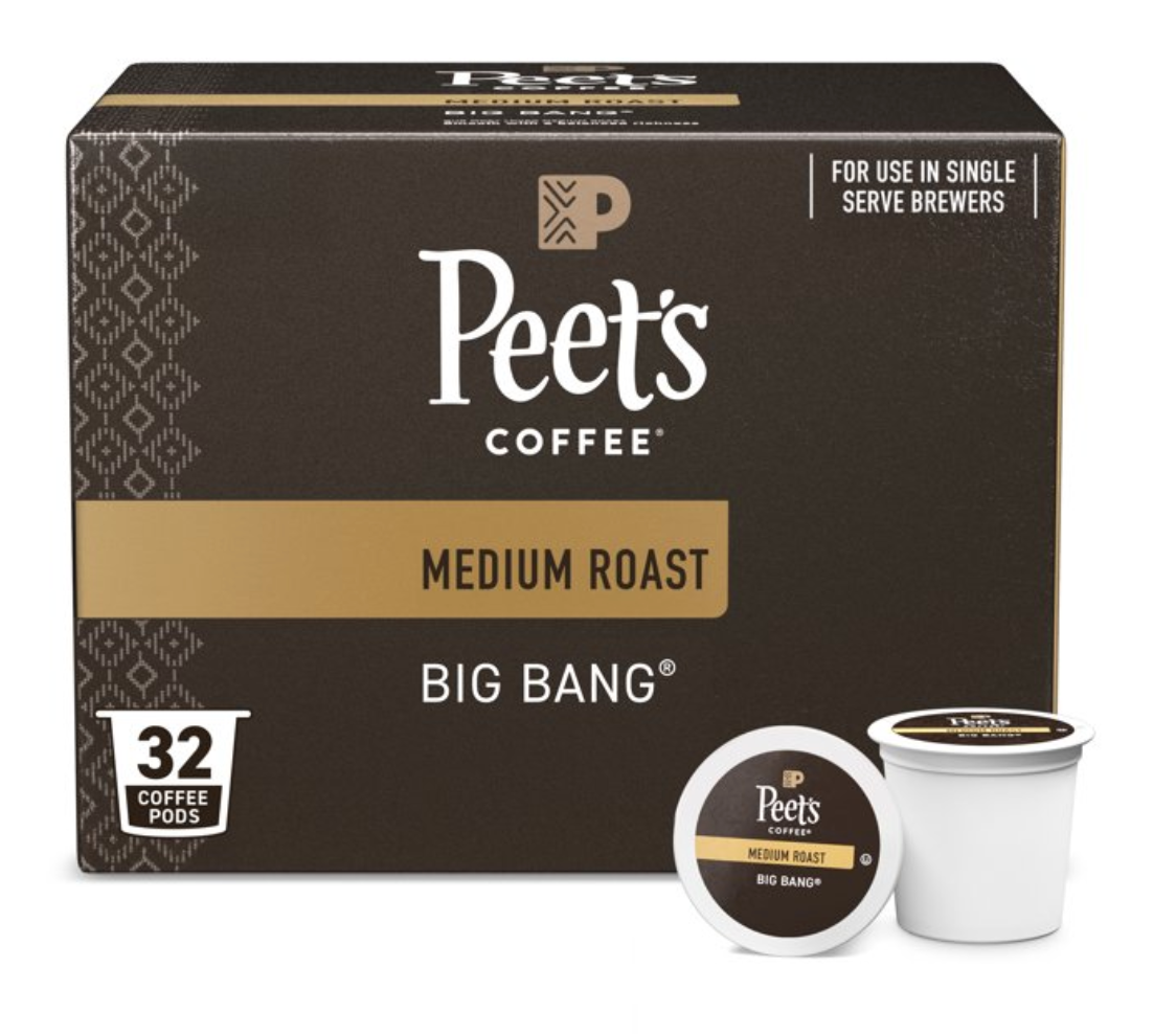 Peet's Coffee, Big Bang Premium Medium Roast Single Serve Coffee Pods, 32 Count - expired May 20 2026