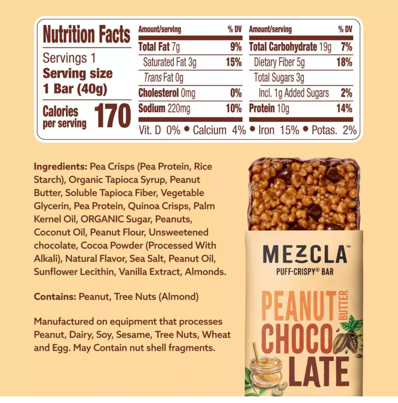 Mezcla Plant Based Peruvian Peanut Butter Chocolate Protein Bars - 10g Protein - 5.6oz/4ct