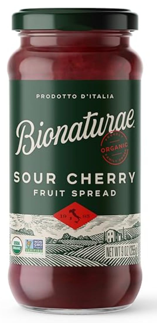 Bionaturae Organic Sour Cherry Fruit Spread - Jelly Organic, Non-GMO, USDA Certified, No Sugar Added, No Preservatives, Organic Fruit Jam, Jam Organic, Made in Italy - 9 Oz