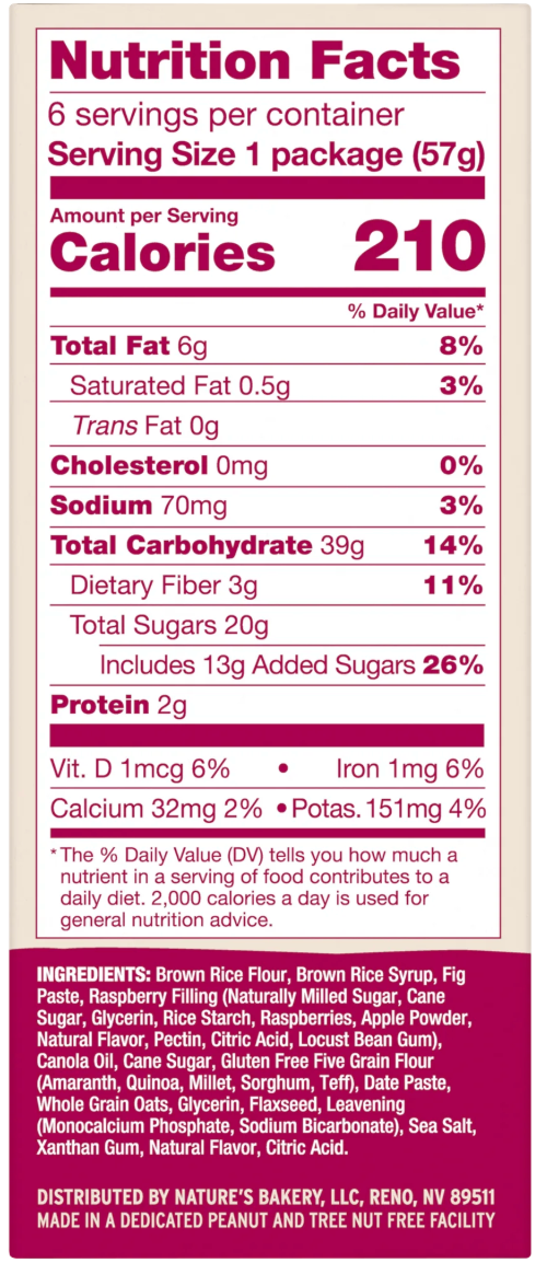Nature's Bakery Gluten Free, Raspberry Fig Bars, 2 oz Each - 6 bars in a box