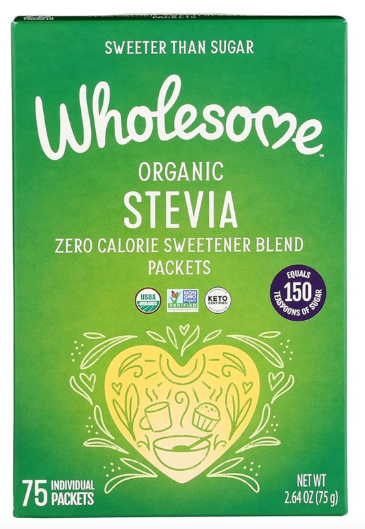 Wholesome Sweeteners Organic Stevia, 75 Count Packets, Zero Calorie Sweetener Blend, Keto Friendly, Non GMO, Gluten Free & Vegan, 1 Pack