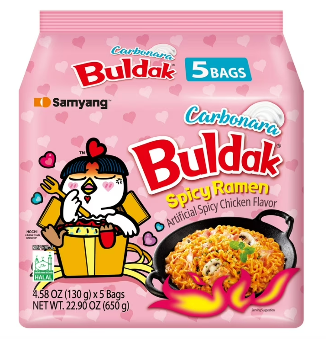 Samyang Spicy Chicken Noodle Carbonara Flavor Ramen, 4.58 oz, 5 Pack