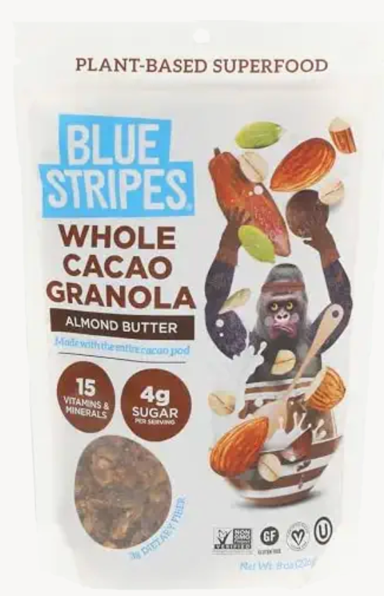 Blue Stripes Almond Butter Cacao Granola, 8 OZ
