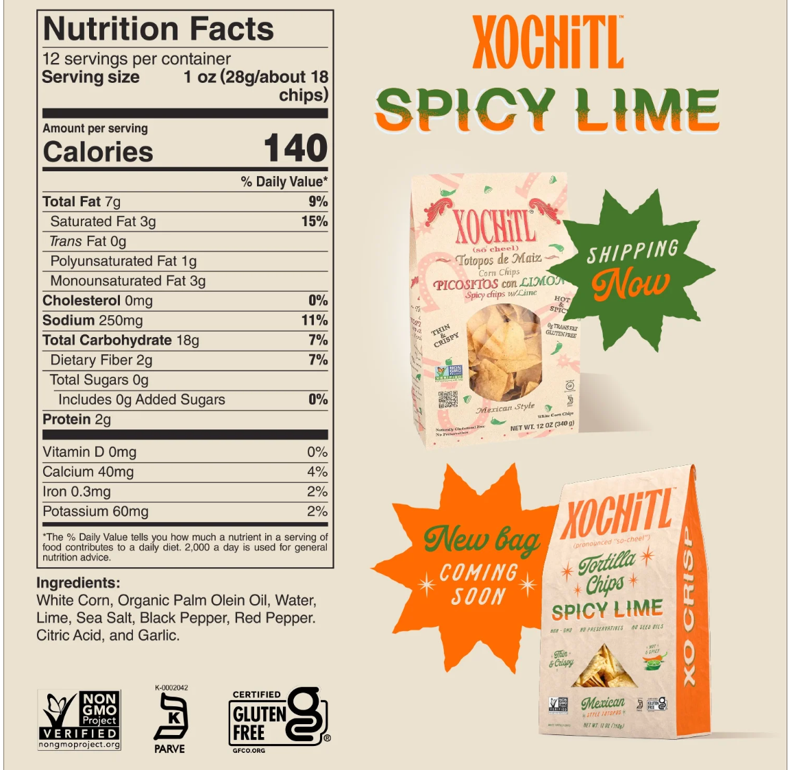 Xochitl Spicy Lime White Corn Chips, 12 oz. Paper Bag