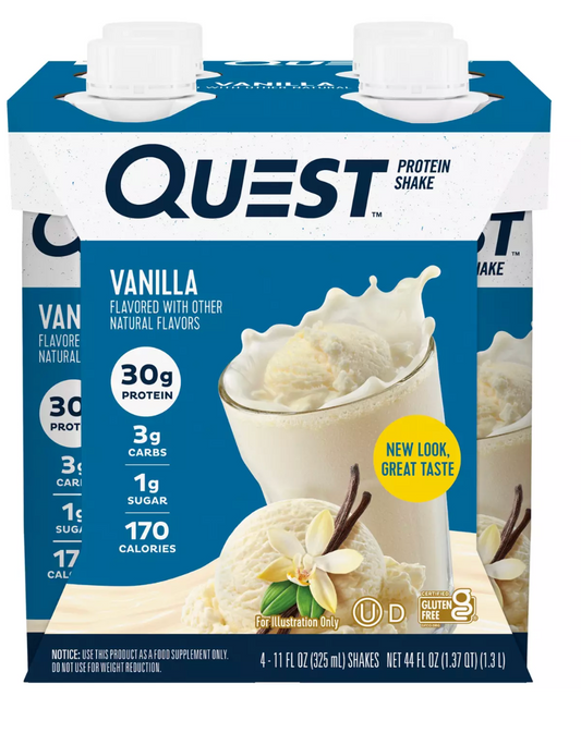 Quest 30g Protein Shakes 4pk - Vanilla - Expired 06/01/2025