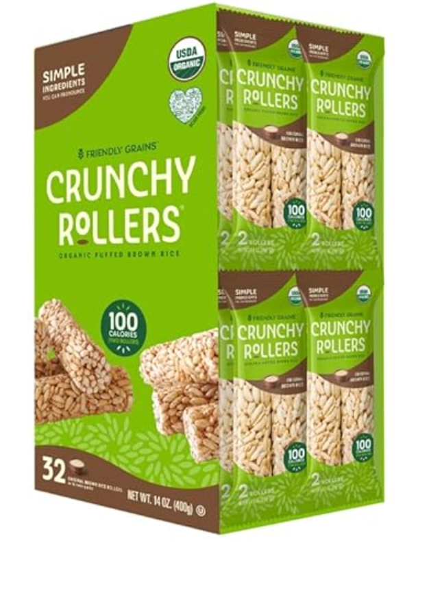 Original Brown Rice Crunchy Rollers - Organic Rice Healthy Snack Crispy Puffed Rice Rolls for Adults and Kids - Friendly Grains (16 packs of 2)