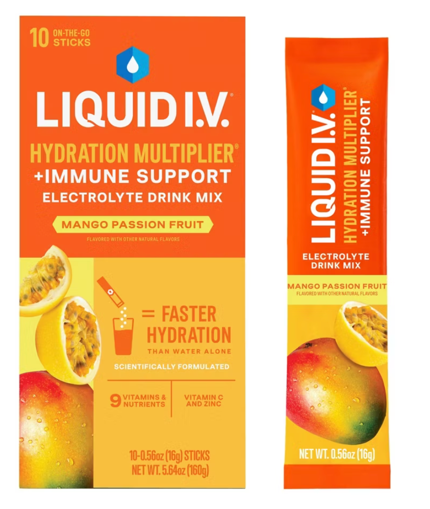Liquid I.V. Hydration Multiplier + Immune Support Powder Energy Supplements - Mango Passion Fruit - 0.56oz/10ct
