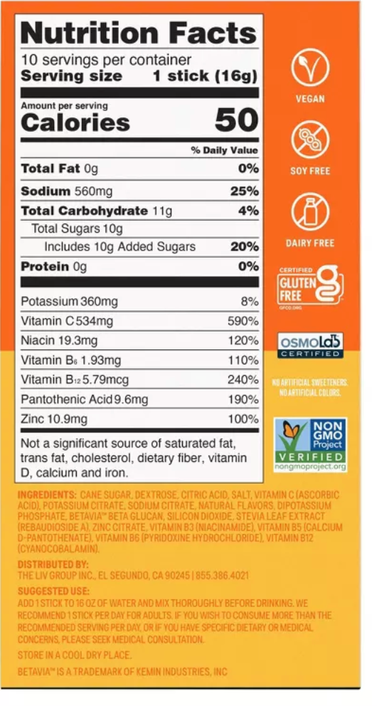 Liquid I.V. Hydration Multiplier + Immune Support Powder Energy Supplements - Mango Passion Fruit - 0.56oz/10ct