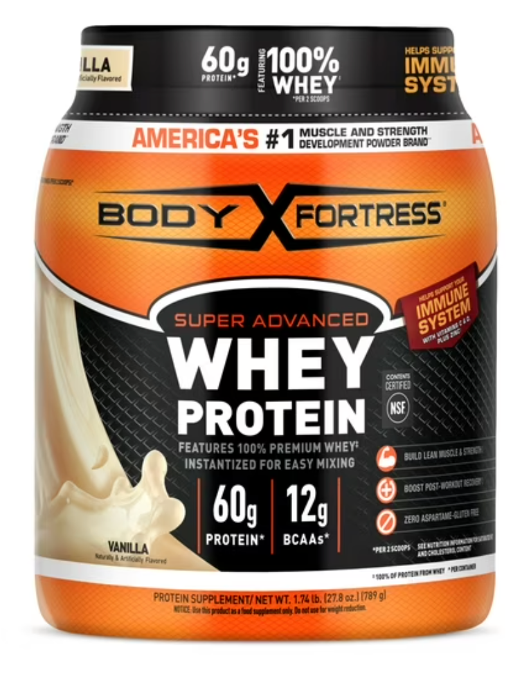 Body Fortress Super Advanced 100% Premium Whey Protein Powder, Vanilla, 1.74lbs (Packaging May Vary)