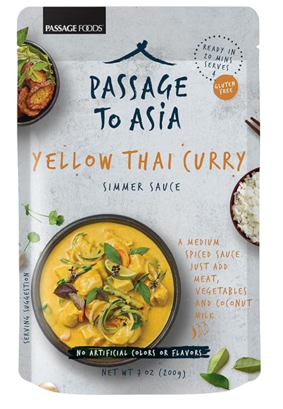 PASSAGE TO ASIA Curry Sauce - Yellow Thai Curry Simmer Sauce - Authentic Mild Spice Yellow Curry Asian Food - Quick and Easy Meal - 255g