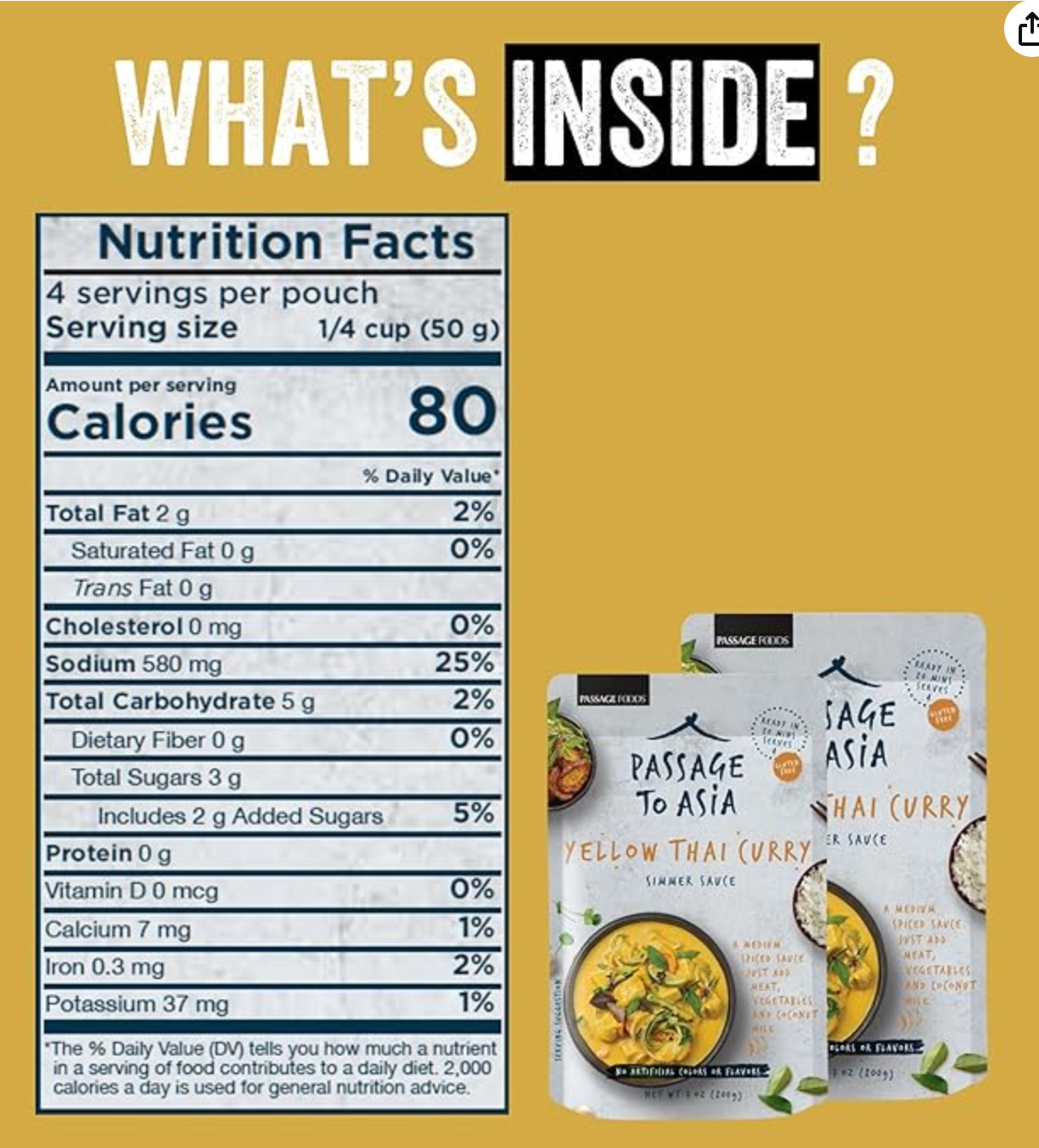 PASSAGE TO ASIA Curry Sauce - Yellow Thai Curry Simmer Sauce - Authentic Mild Spice Yellow Curry Asian Food - Quick and Easy Meal - 255g