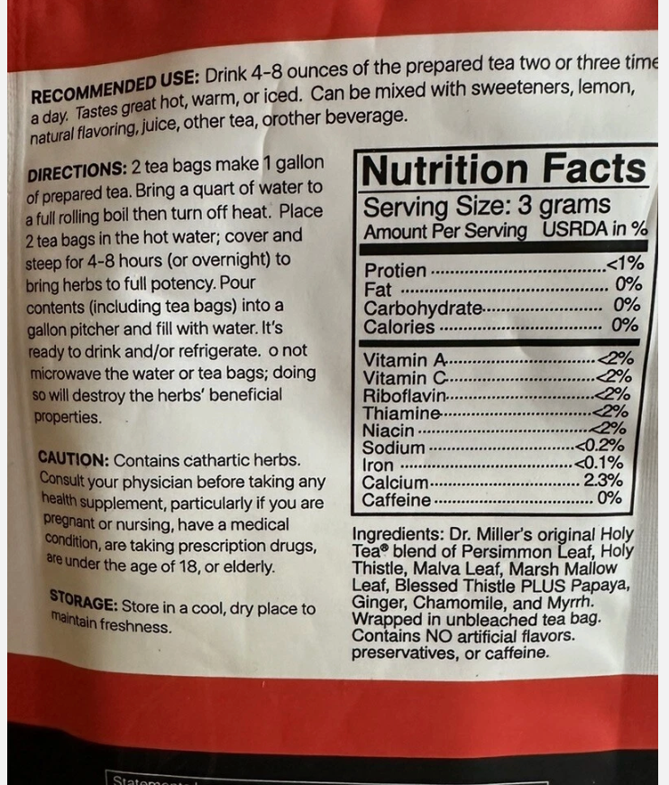 DETOX Tea Caffeine-Free Holy Tea Blend Natural Cleansing 2 Tea Bags