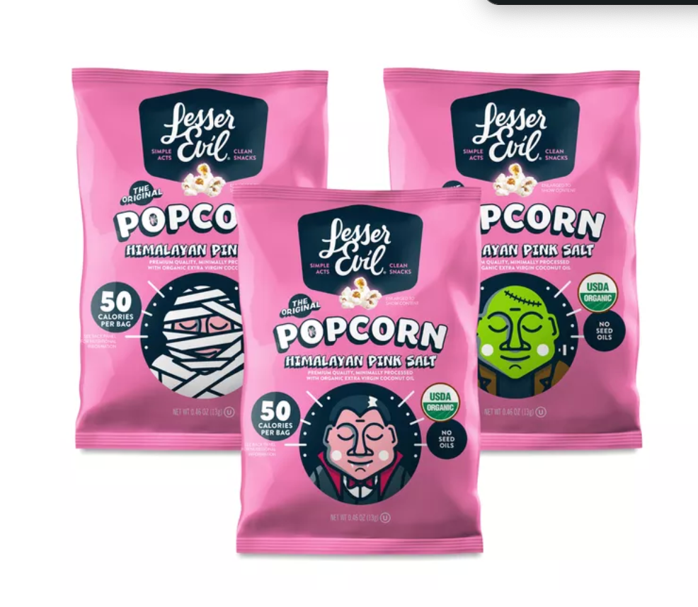 LesserEvil, Halloween Organic Popcorn, Himalayan Pink Salt, Snack Packs- 24 count
