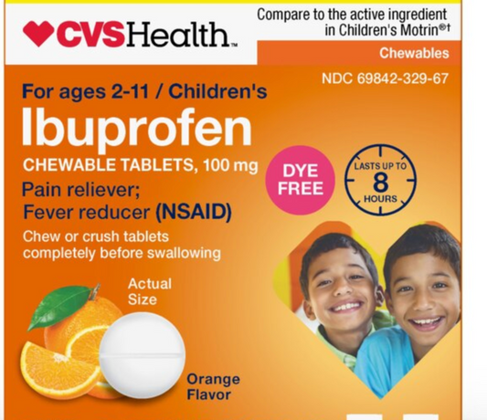 CVS Junior Strength Ibuprofen 100 MG Chewable Tablets, Orange 24 count - Expires Jan 2026