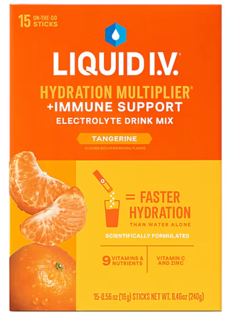 LIQUID I.V. Hydration Multiplier Immune Support Tangerine Electrolyte Powder Drink Mix, 0.56 oz., 15 Sticks/Box (EHC28602)