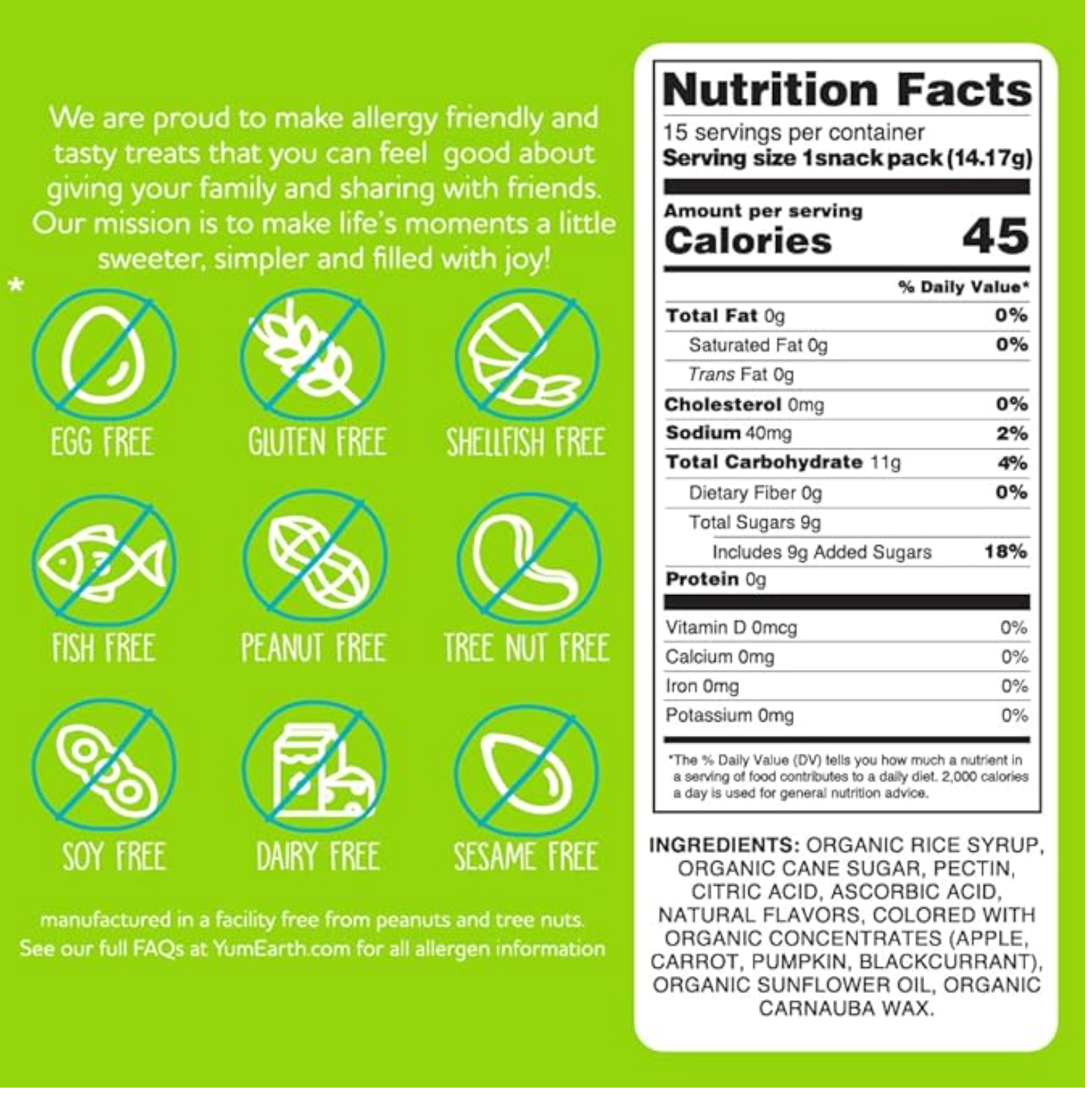 YumEarth Organic Halloween Gummy Fruits - Fruity Candy Snack Packs, Gluten Free Snacks for Kids - Allergy Friendly, Non-GMO, No Artificial Dyes - Assorted Flavors, 7.5 oz (Pack of 15)