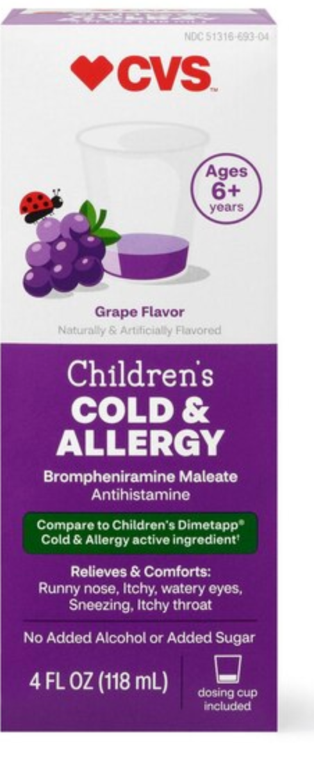 CVS Children's Cold & Cough Relief Liquid, Grape, 4 FL OZ - expires in 2026