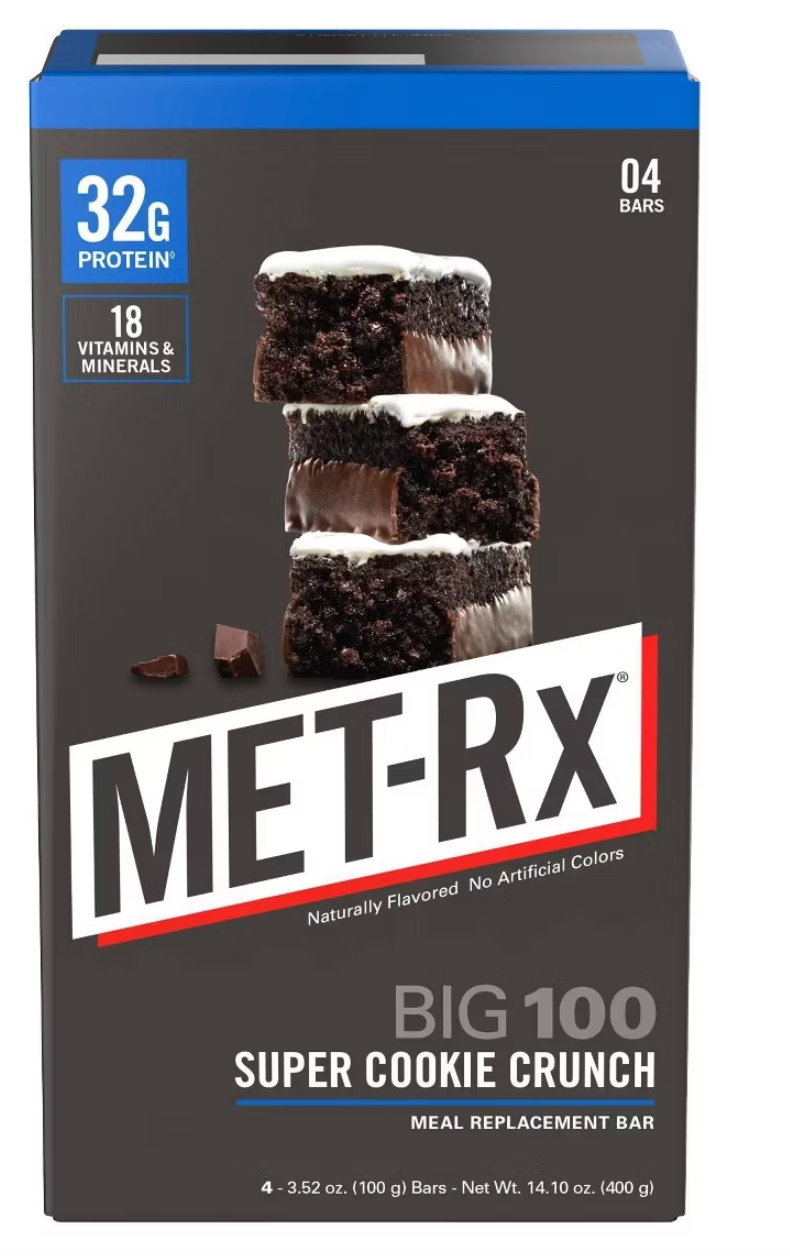 Met-Rx 32g Protein Meal Replacement Bar - Big 100 Super Cookie Crunch - 4ct - Expired Oct 21 2025