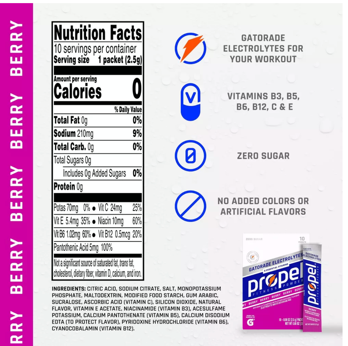 Propel Zero Sugar Water Beverage Mix - 10pk/0.08oz Pouches - Berry