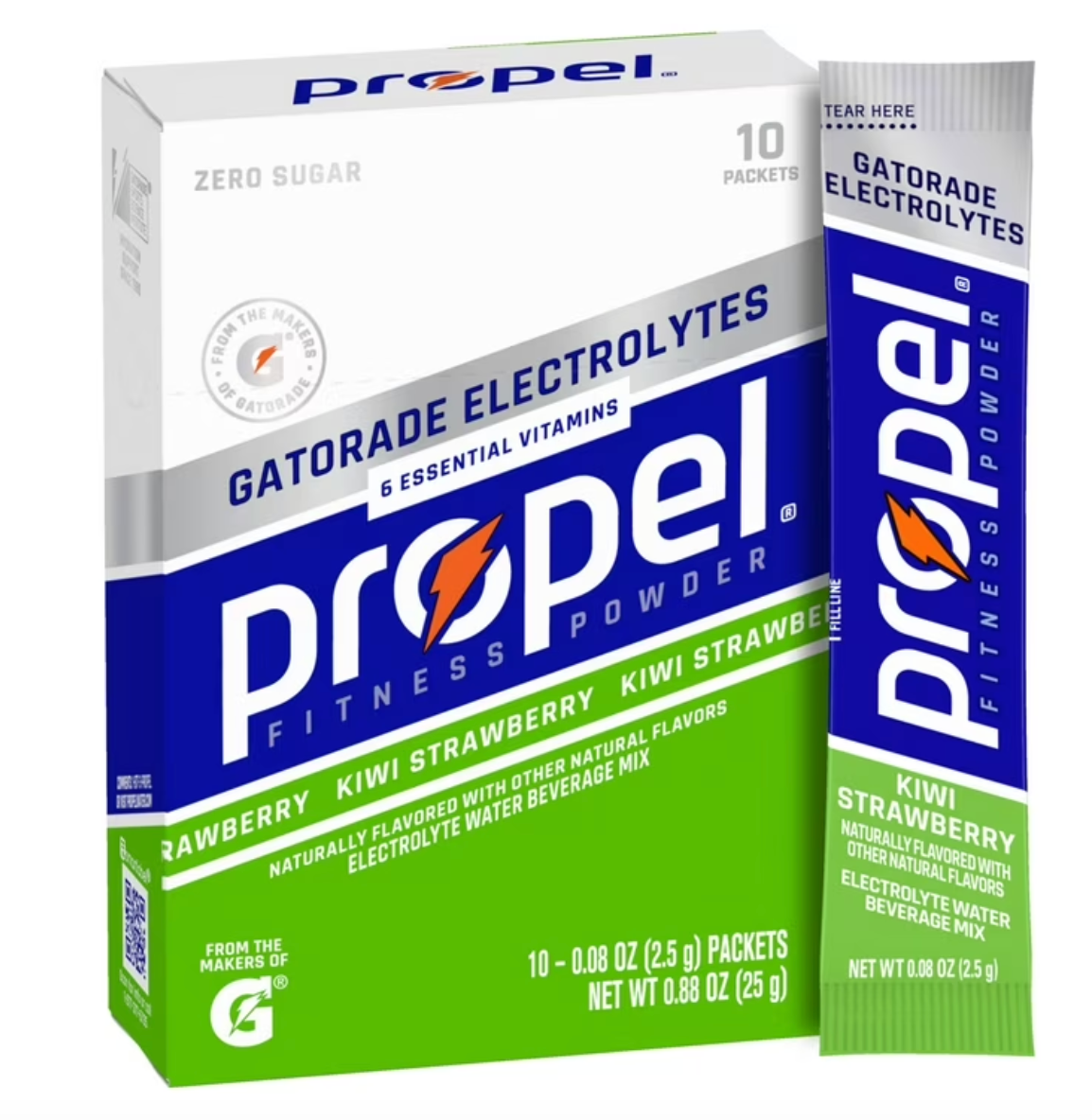 Propel Electrolyte Enhanced Water Drink Mix Powder Packets, Kiwi Strawberry, Zero Calorie & Zero Sugar Hydration with Electrolytes and Vitamins C & E, (10 Packets)