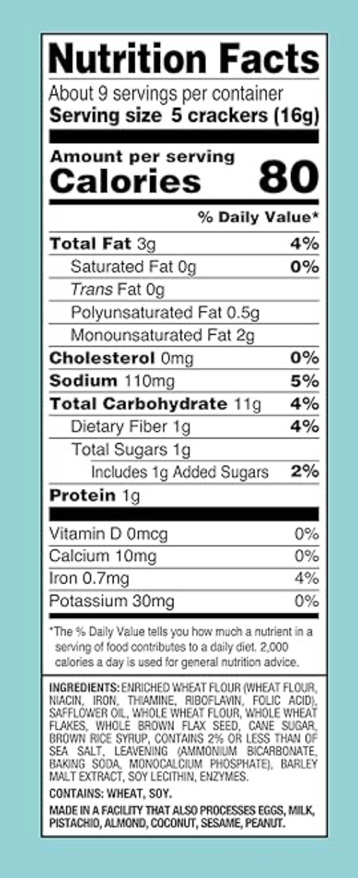 Back to Nature Stoneground Wheat Crackers, Non-GMO, Plant-Based Snack Cracker, Made with Whole Grains & Flax Seed, Snack Happy, 5oz Box