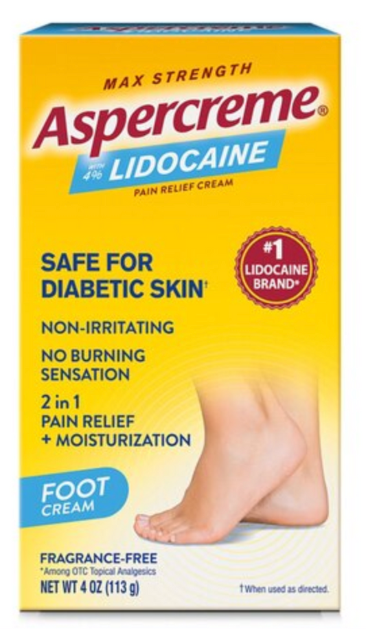 Aspercreme Diabetic Lidocaine Foot Pain Cream, 4 OZ