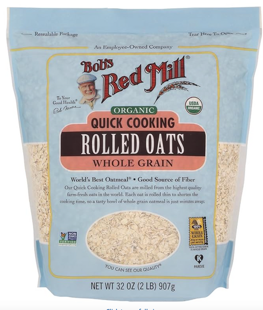 Bob's Red Mill Organic Quick Cooking Rolled Oats, 32oz (Pack of 1) - Non GMO, Whole Grain, Vegan, Kosher
