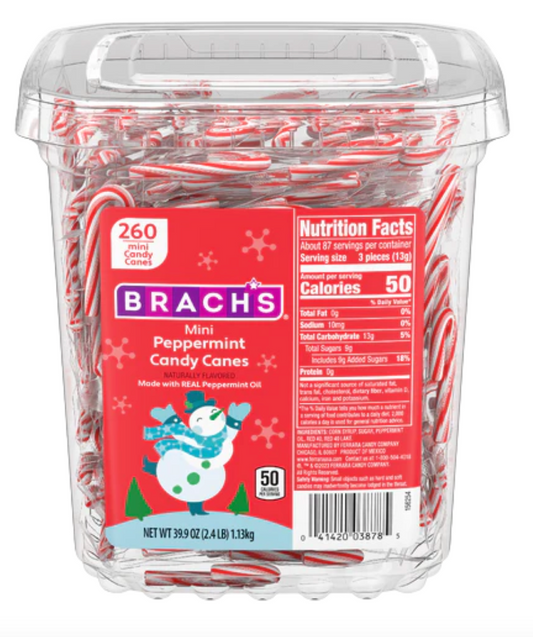 Brach's Bob's Mini Peppermint Candy Canes - Tub of 260