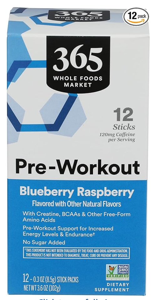 365 by Whole Foods Market Blueberry Raspberry Pre-Workout Powder 12 Count, 0.3 OZ