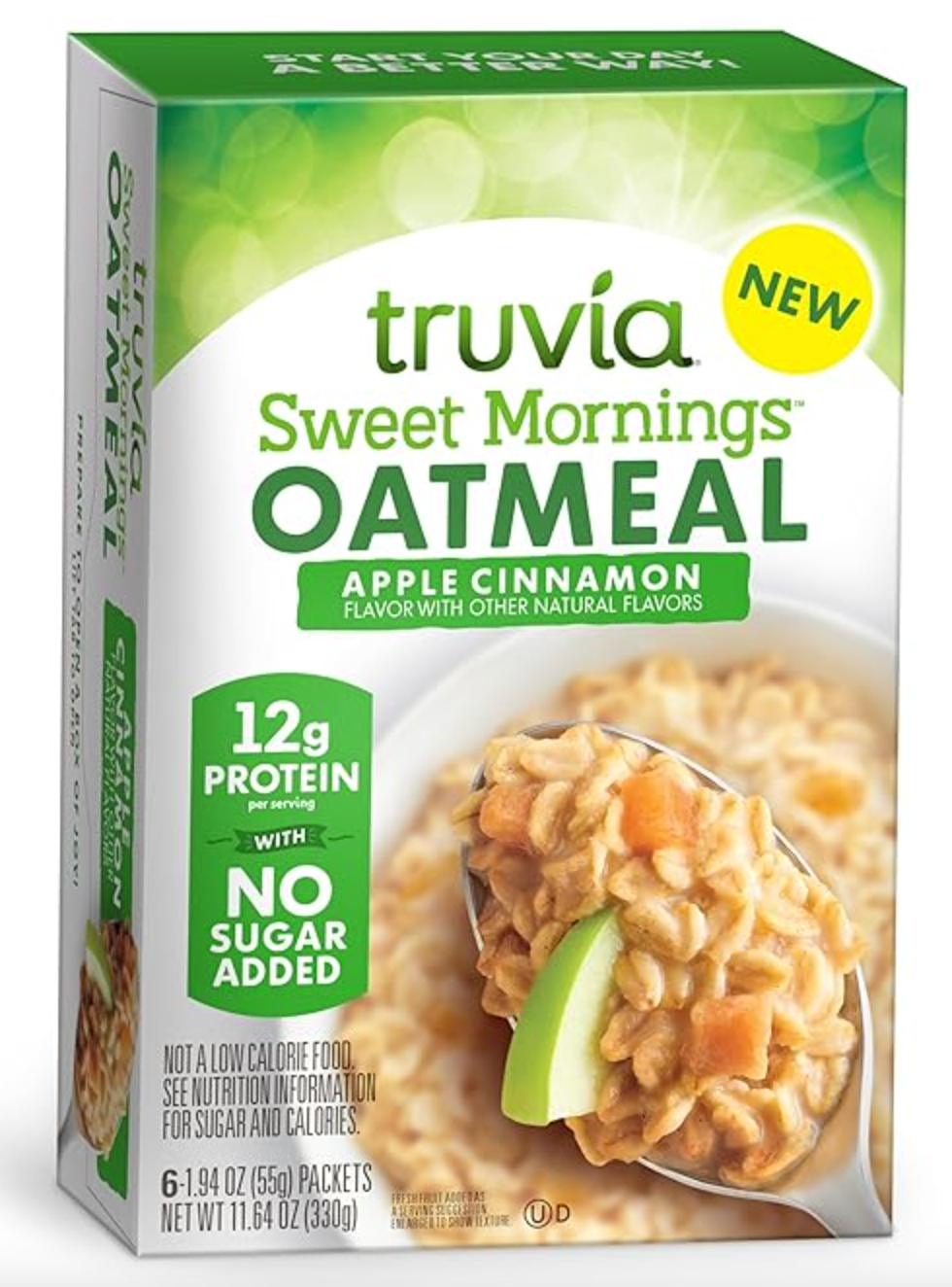 Truvia® Sweet Mornings™ Apple Cinnamon Instant Rolled Oat Oatmeal Packets, 12 G Protein, No Sugar Added (6 packets) expired 11/28/2025