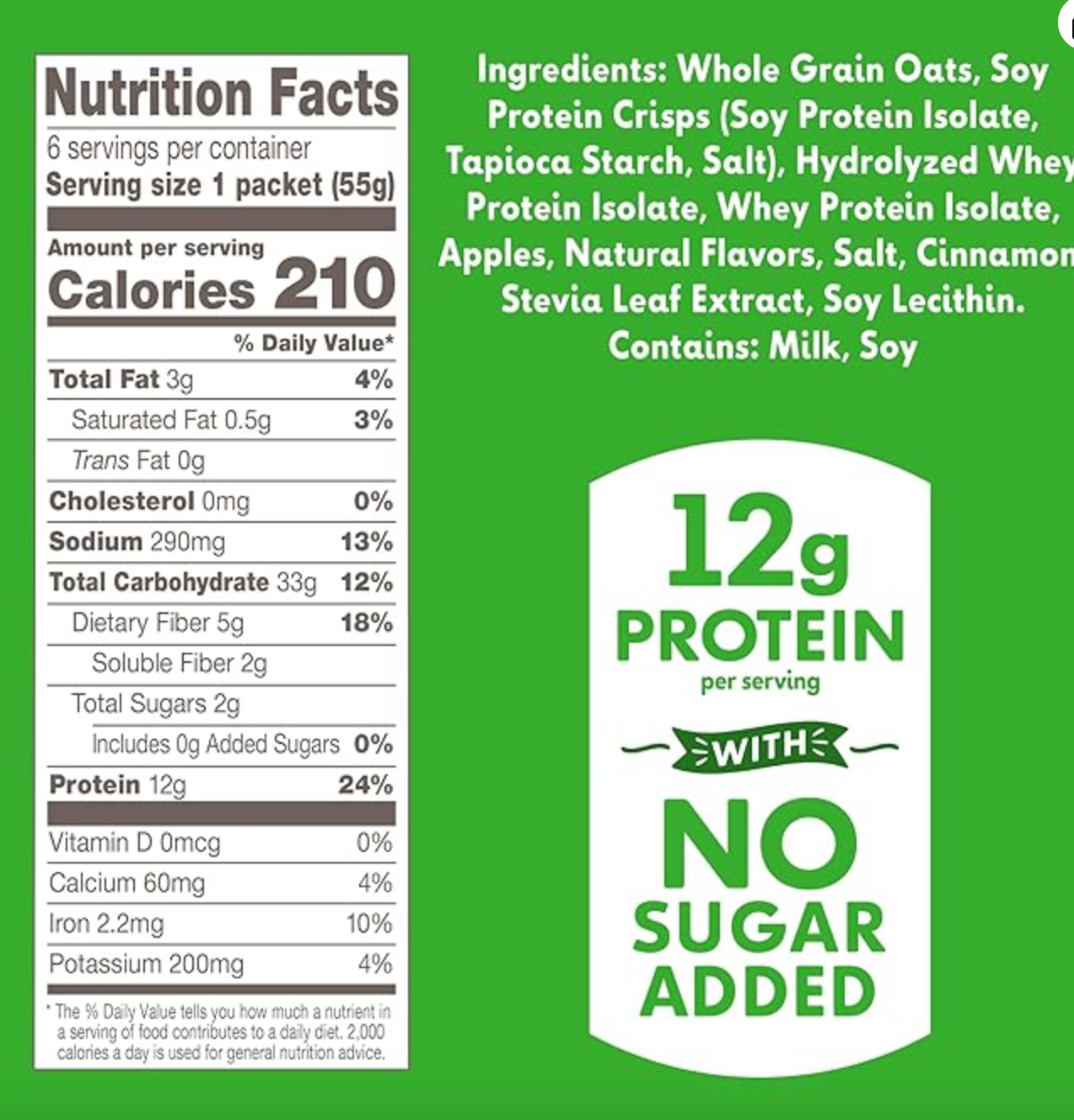 Truvia® Sweet Mornings™ Apple Cinnamon Instant Rolled Oat Oatmeal Packets, 12 G Protein, No Sugar Added (6 packets) expired 11/28/2025