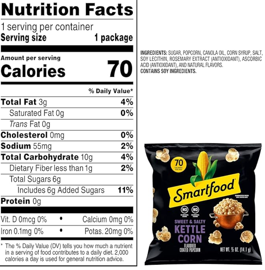 Smartfood Popcorn, Sweet & Salty Kettle Corn, 0.5 Ounce - expired Apr 21 2026
