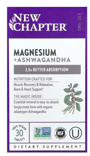 New Chapter, Magnesium + Ashwagandha, 90 Vegan Tablets