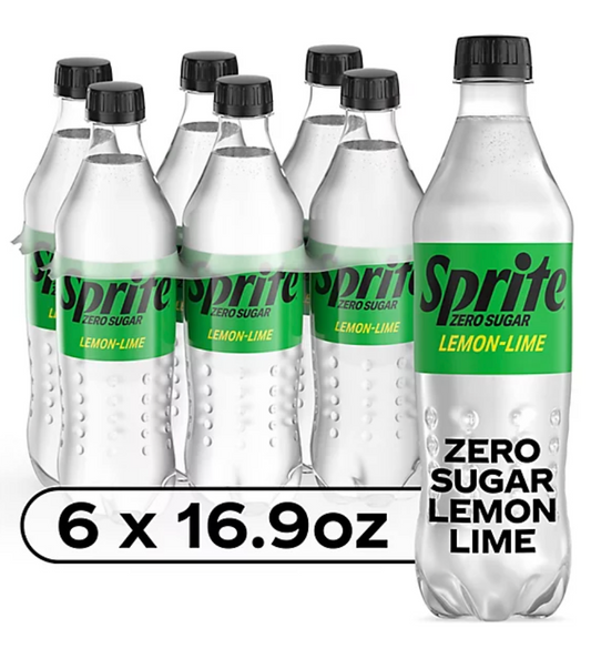 Sprite Zero Sugar Soda Pop Lemon Lime Pack In Bottles - 6-16.9 Fl. Oz.