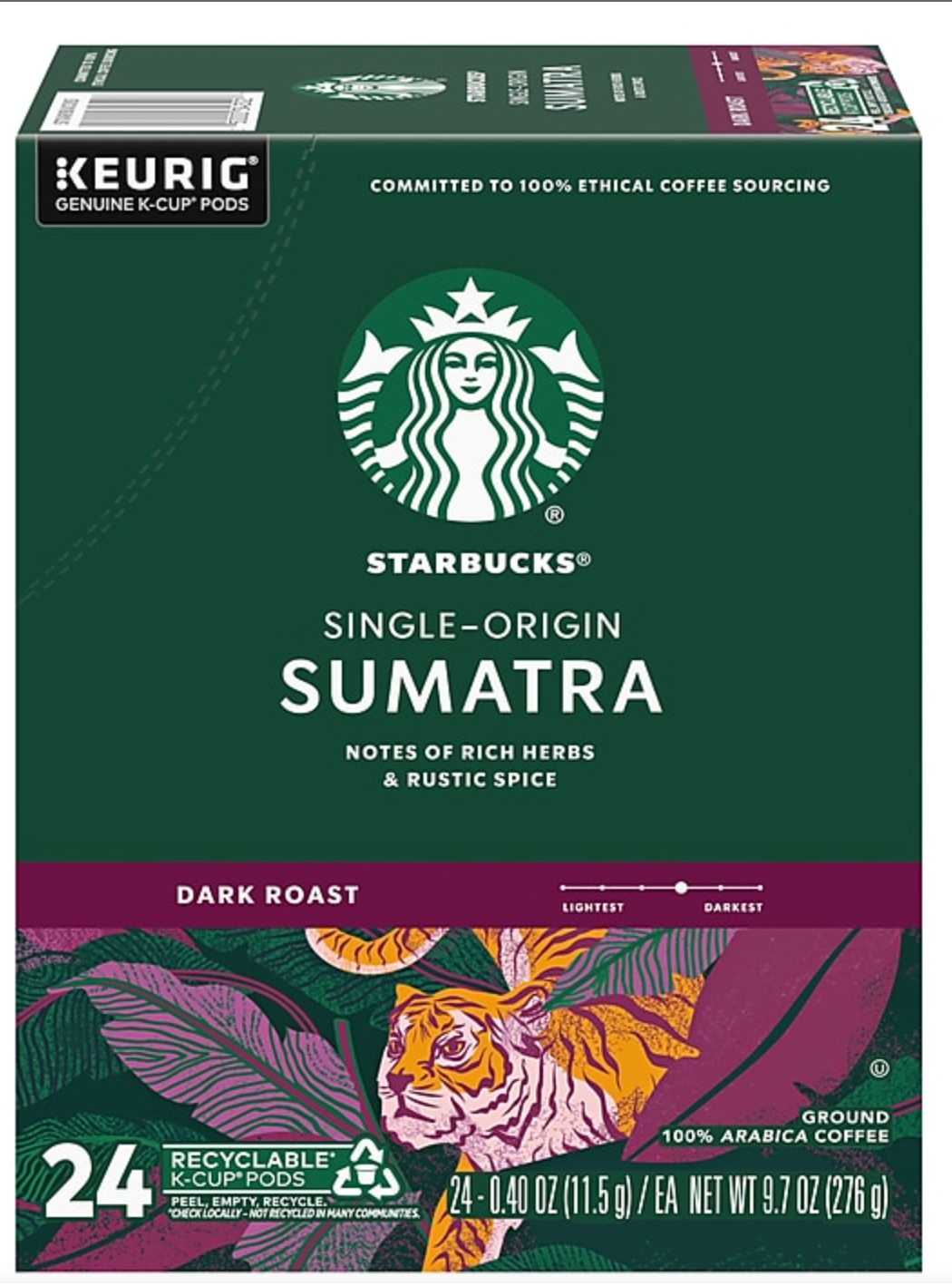 Starbucks Sumatra Coffee Keurig® K-Cup® Pods, Dark Roast, 24/Box - expires May 26 2026