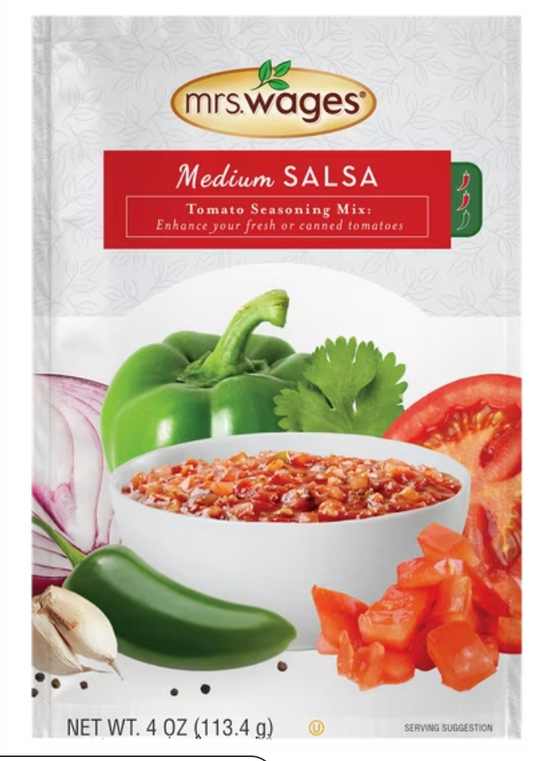 Mrs. Wages Homemade Salsa Mix, Canning Supplies for Home Canned Salsa, 4 oz Salsa Seasoning for Preserving Tomatoes
