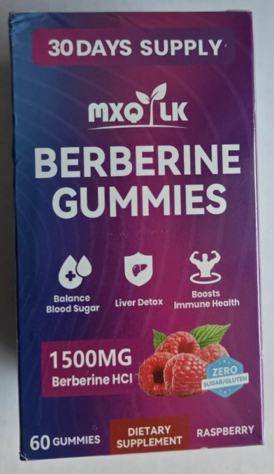 MXQ LK Berberine Gummies 1500mg Vegan Raspberry Non-GMO Sugar-Free 60 Count - expires 10/2028