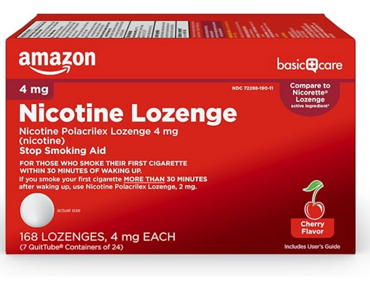 Amazon Basic Care Nicotine Polacrilex Lozenge 4 mg, Cherry Flavor, Stop Smoking Aid, 168 Count - expires 11/2026