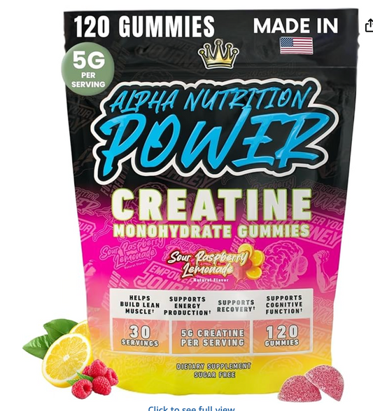 Creatine Monohydrate Gummies 5g - Raspberry Lemonade Flavored Creatine for Women and Men - Supplement for Muscle Gain, Strength, Energy, Cognitive Health, Pre and Post Workout, Recovery, (120 Gummies) - expires 06/2027