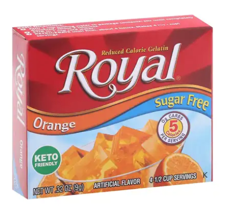 royal gelatin, sugar free, orange, 0.32 oz (9 g) exp Sep 2027